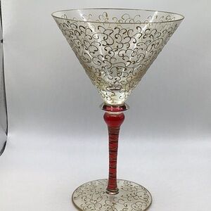 Rioja Pier 1 Imports Ruby Red Gold Scroll crystal martini glasses